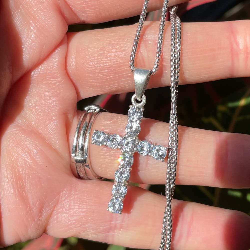 Sterling Silver CZ Cross Chain - Picture 1 of 14